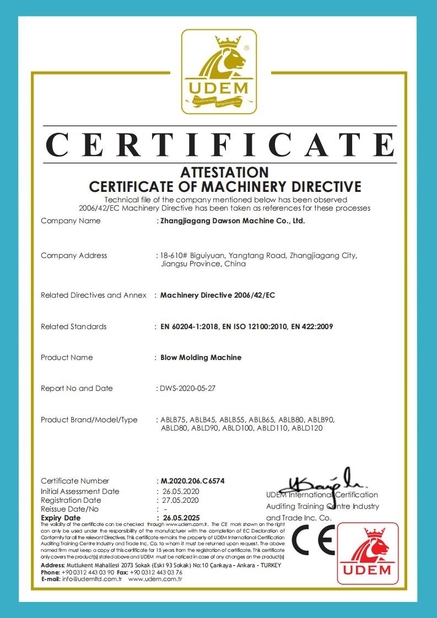 China Dawson Machinery &amp; Mould Group Co.,Ltd Certificações